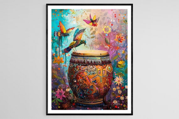 Vibrant Dholak With Intricate Designs Art Traditional Indian Musical Instrument Painting