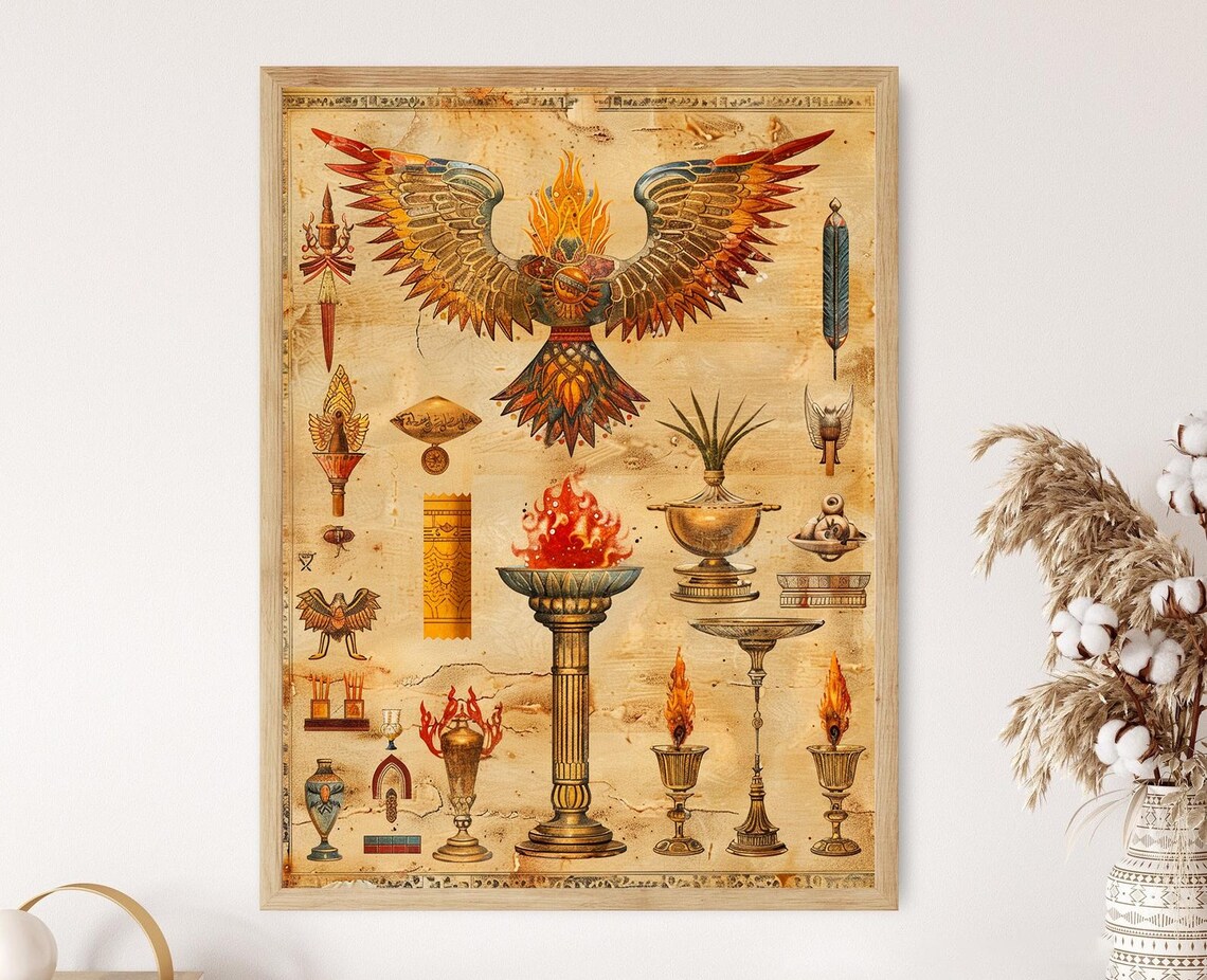 Zoroastrian Faravahar And Fire Altar Symbols Art Print