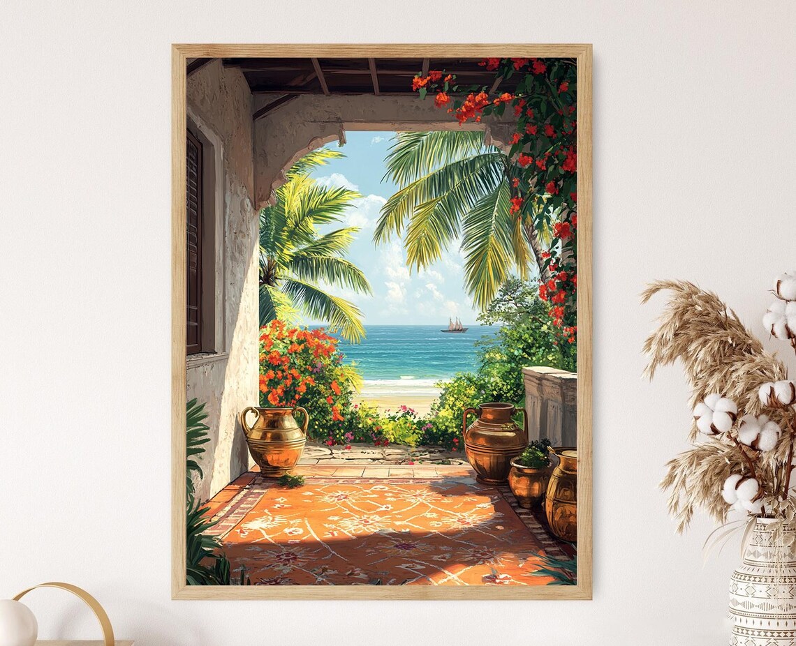Chennai Terrace Kolam Decor, Indian Coastal Art Print