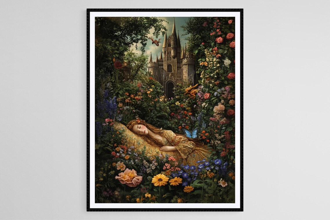 Sleeping Beauty, Enchanted Garden Fantasy Art Print