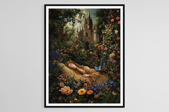Sleeping Beauty, Enchanted Garden Fantasy Art Print