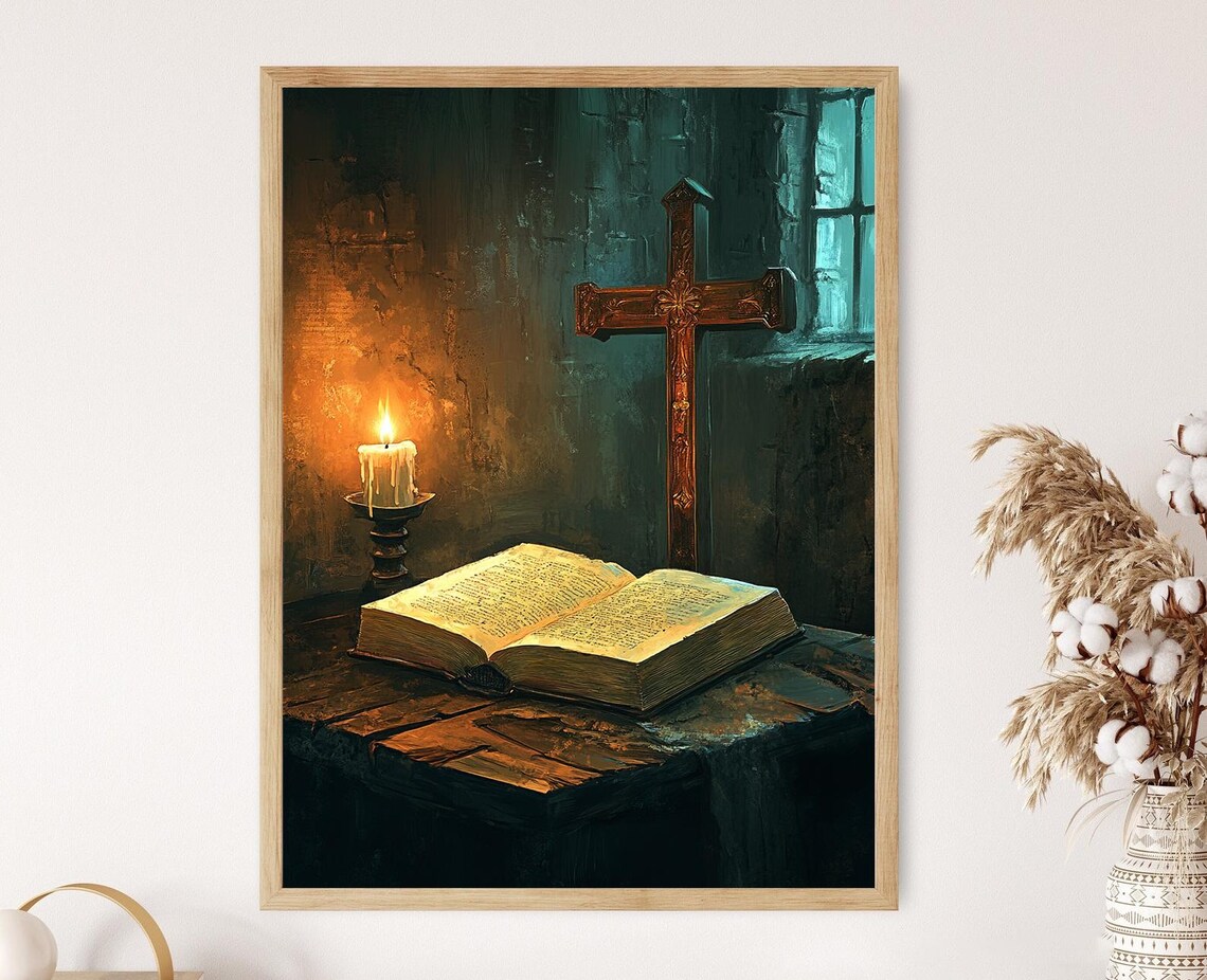Holy Bible, Candlelight Christian Wisdom Art Print
