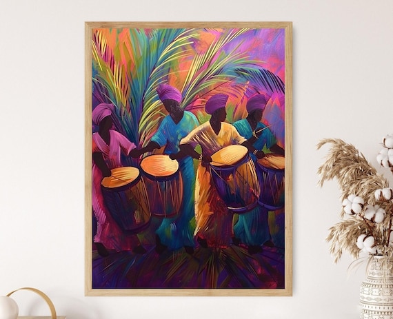 Women Drummers Playing Chutney Music Colorful Celebration Print