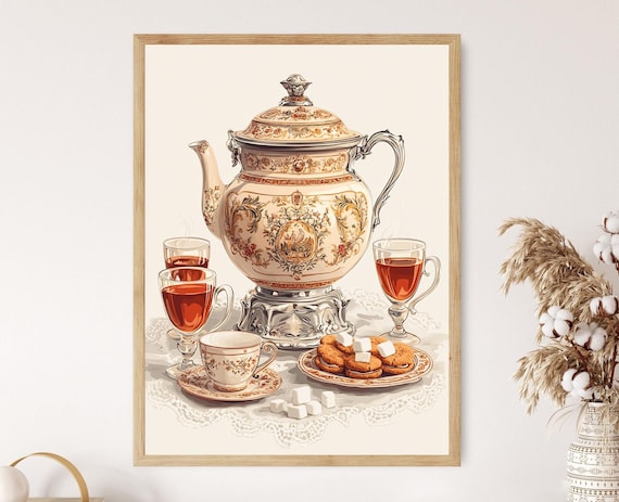 Russian Samovar Illustration Tea Set And Spiced Cookies Art Print
