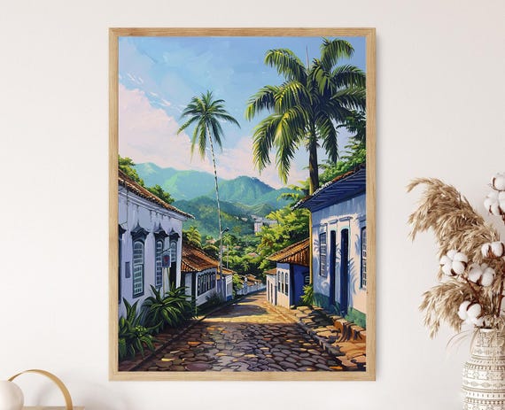 Paraty Art Print Colonial Architecture And Tropical Vegetation Peaceful Coastal Village Painting