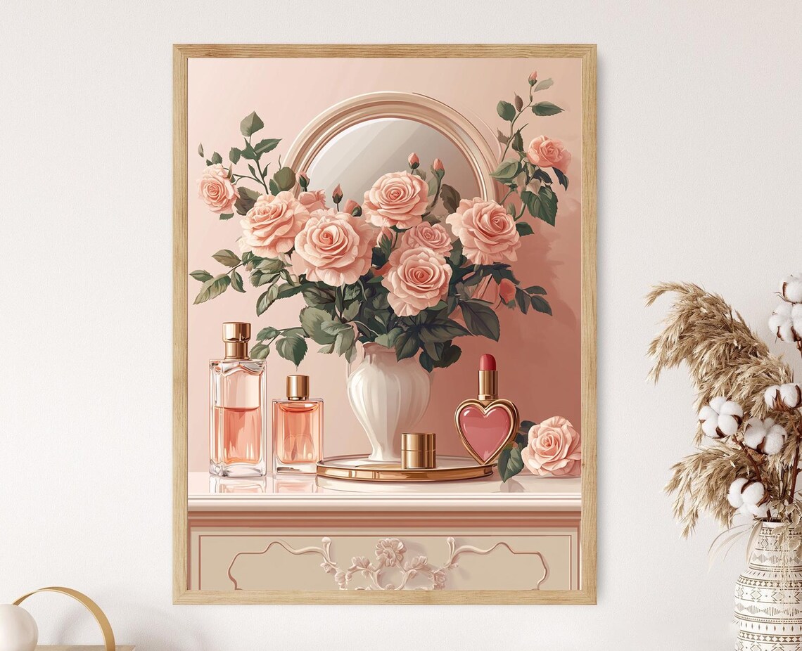 Coquette Vanity Illustration, Girls Room Decor