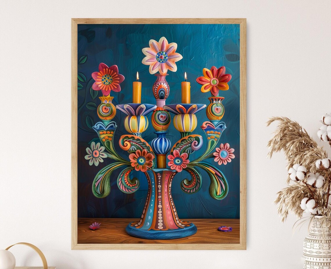 Mexican Candelabra Painting, Traditional Wall Art
