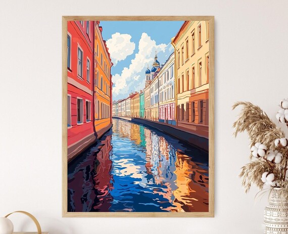 St Petersburg Canal Art Print Sunset Over Pastel Buildings