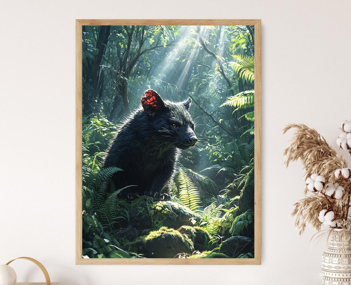 Tasmanian Devil In Forest Scene, Wildlife Decor