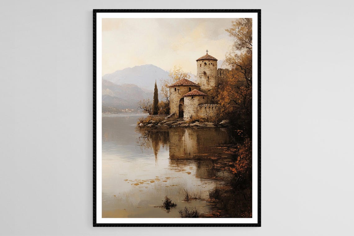 Balkan Fortress Art Print Tranquil Lake And Reflected Stone Walls