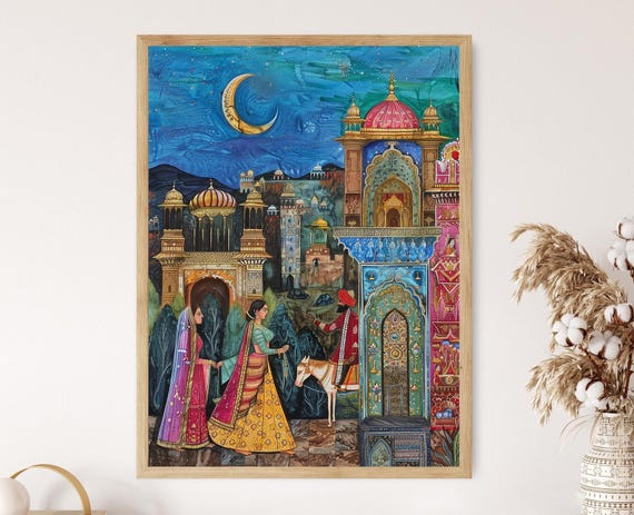 Rajasthani Inspired Painted Traditional Indian Artwork Vibrant Wall Decor Ethnic Housewarming Gift