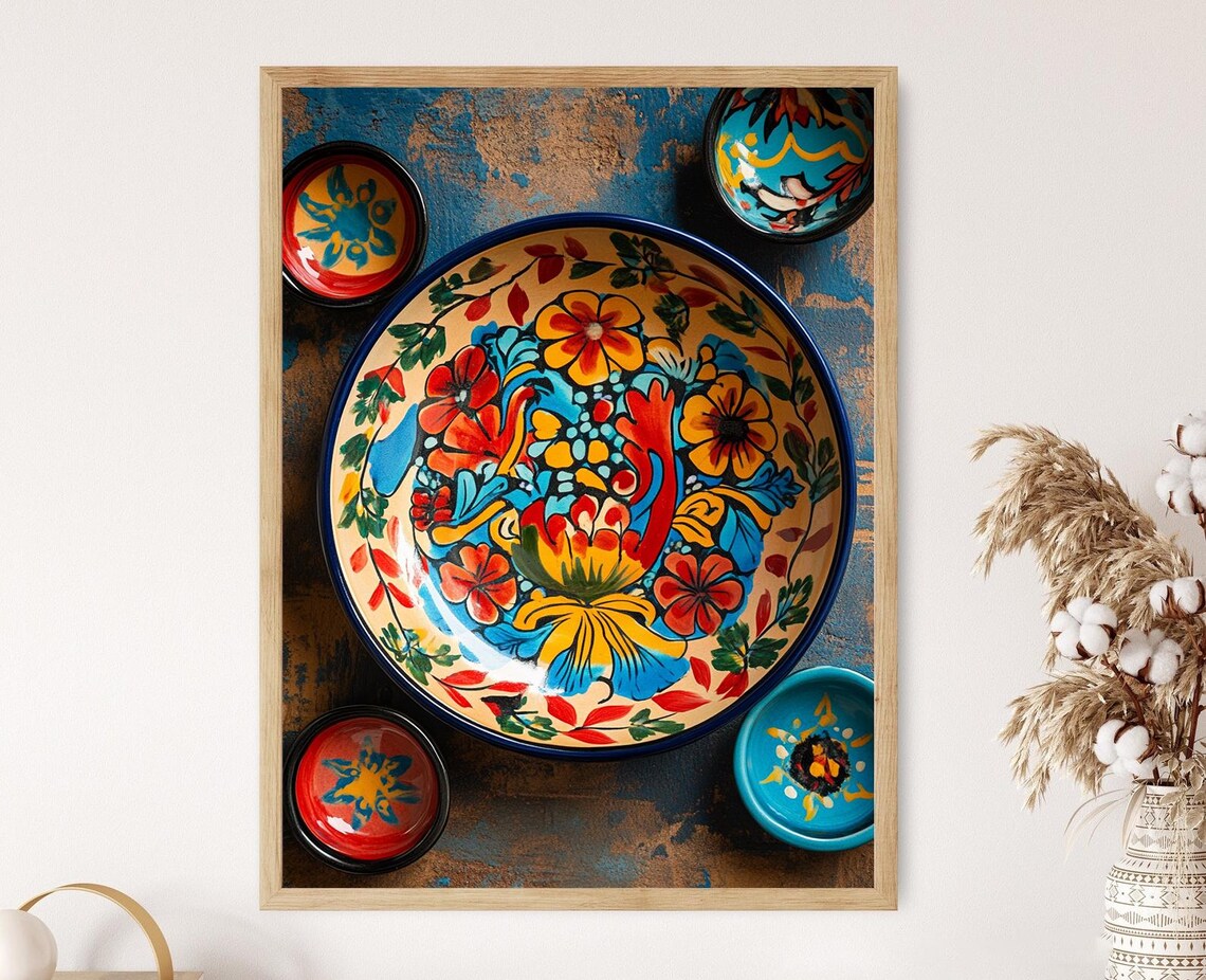 Talavera Ceramic Art Print, Mexican Pottery Kitchen Decor