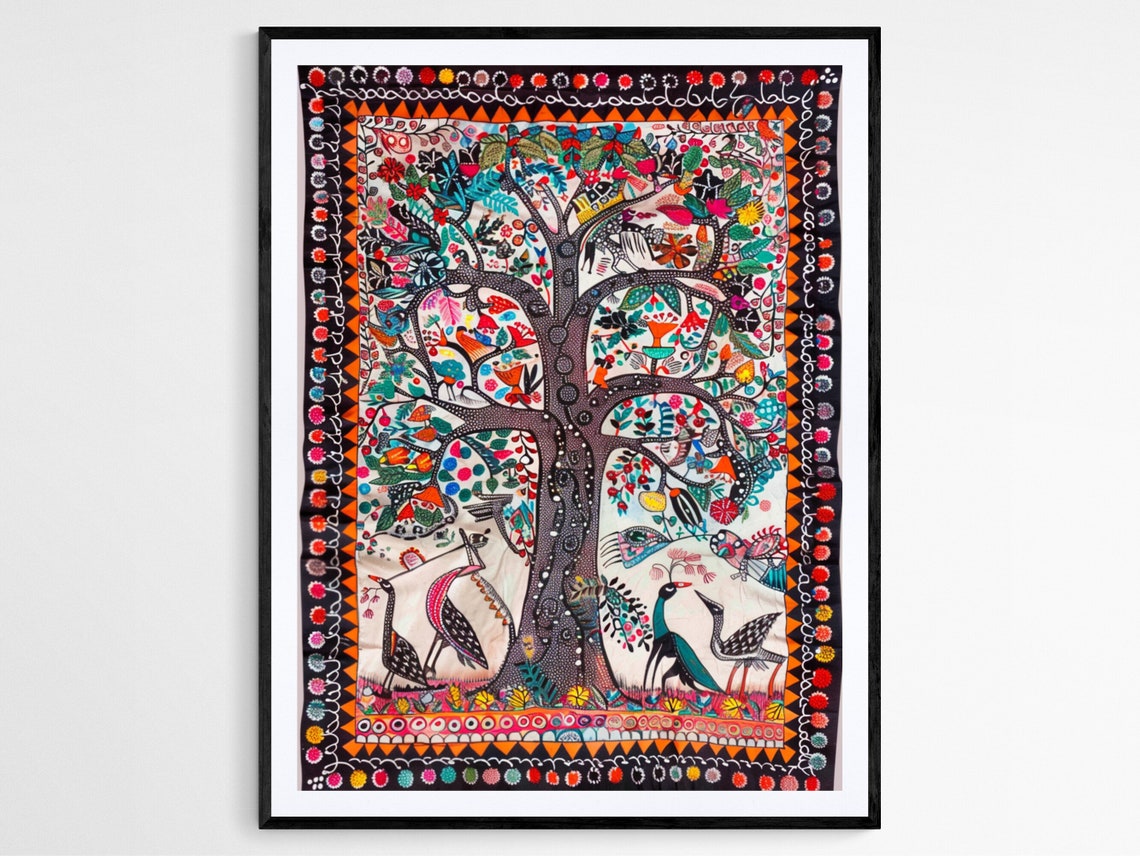 Madhubani Indian Art Print Exquisite Hand Painted Replica