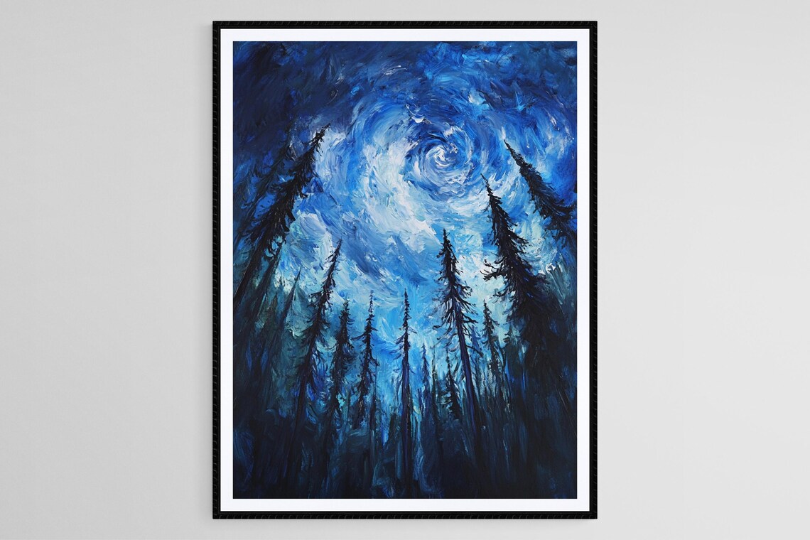 Mystical Forest With Swirling Sky, Emily Carr Style