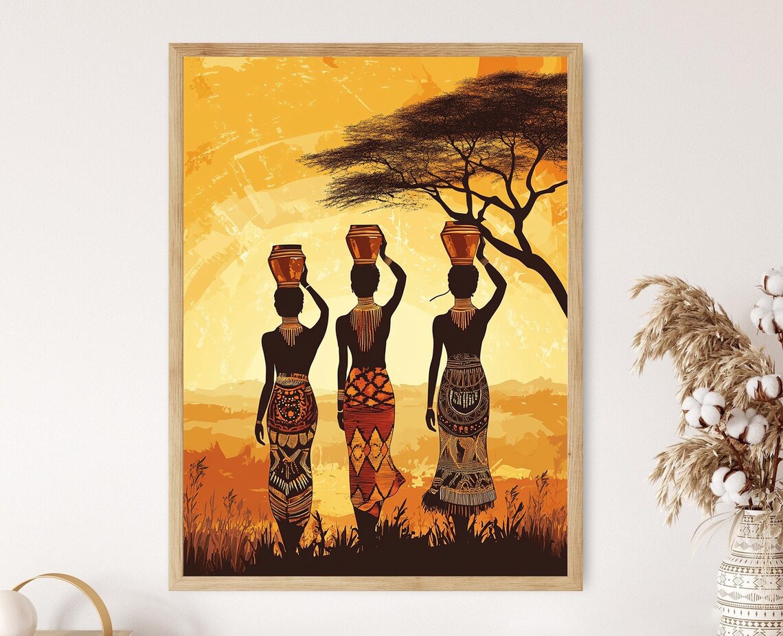 Sudanese Women With Water Jugs Sunset Silhouette Poster