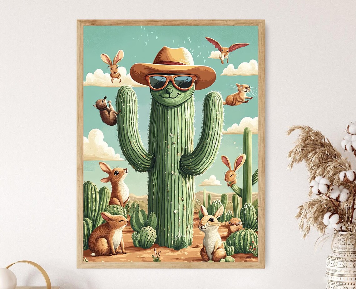 Fun Arizona Saguaro, Whimsical Desert Illustration