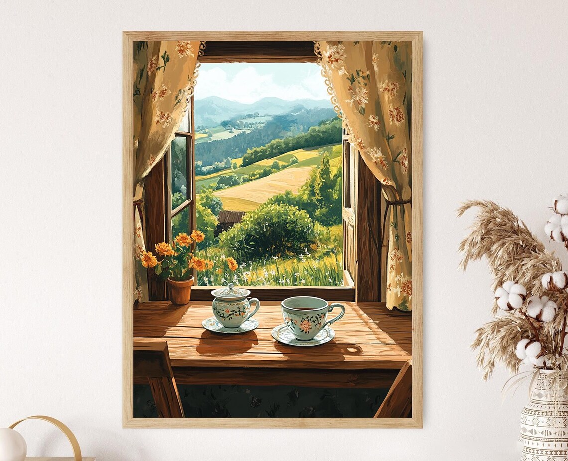 Slovene Tea Set Art Print Countryside Cottage Decor Poster