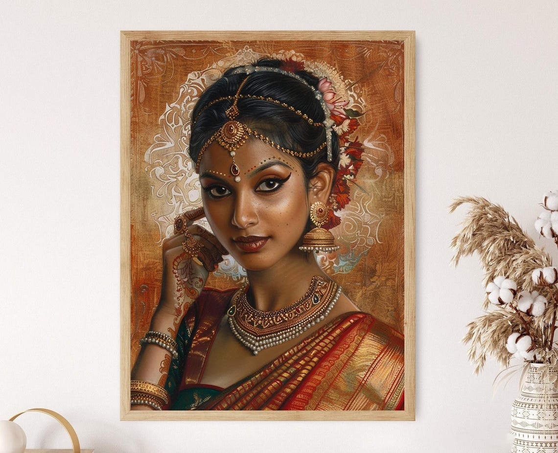 Bharatanatyam Dancer Giclee Portrait Traditional Indian Dance Art Interior Decor Gift