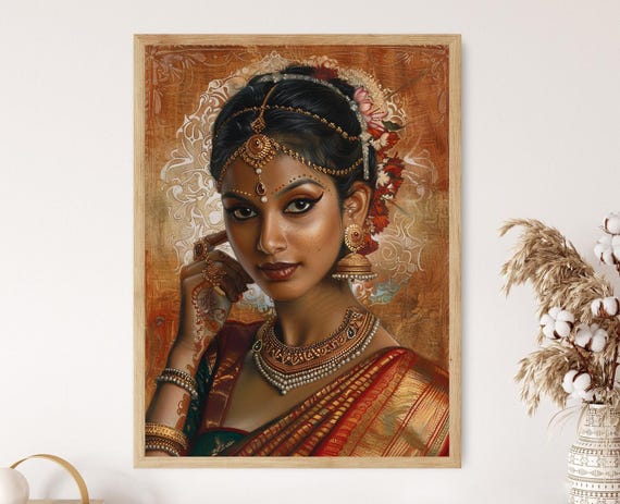 Bharatanatyam Dancer Giclee Portrait Traditional Indian Dance Art Interior Decor Gift