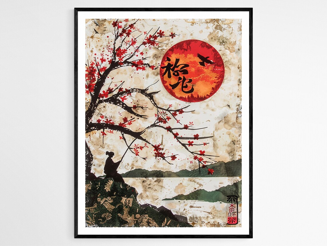 Botanical Hanafuda Card, Floral Wall Art Print