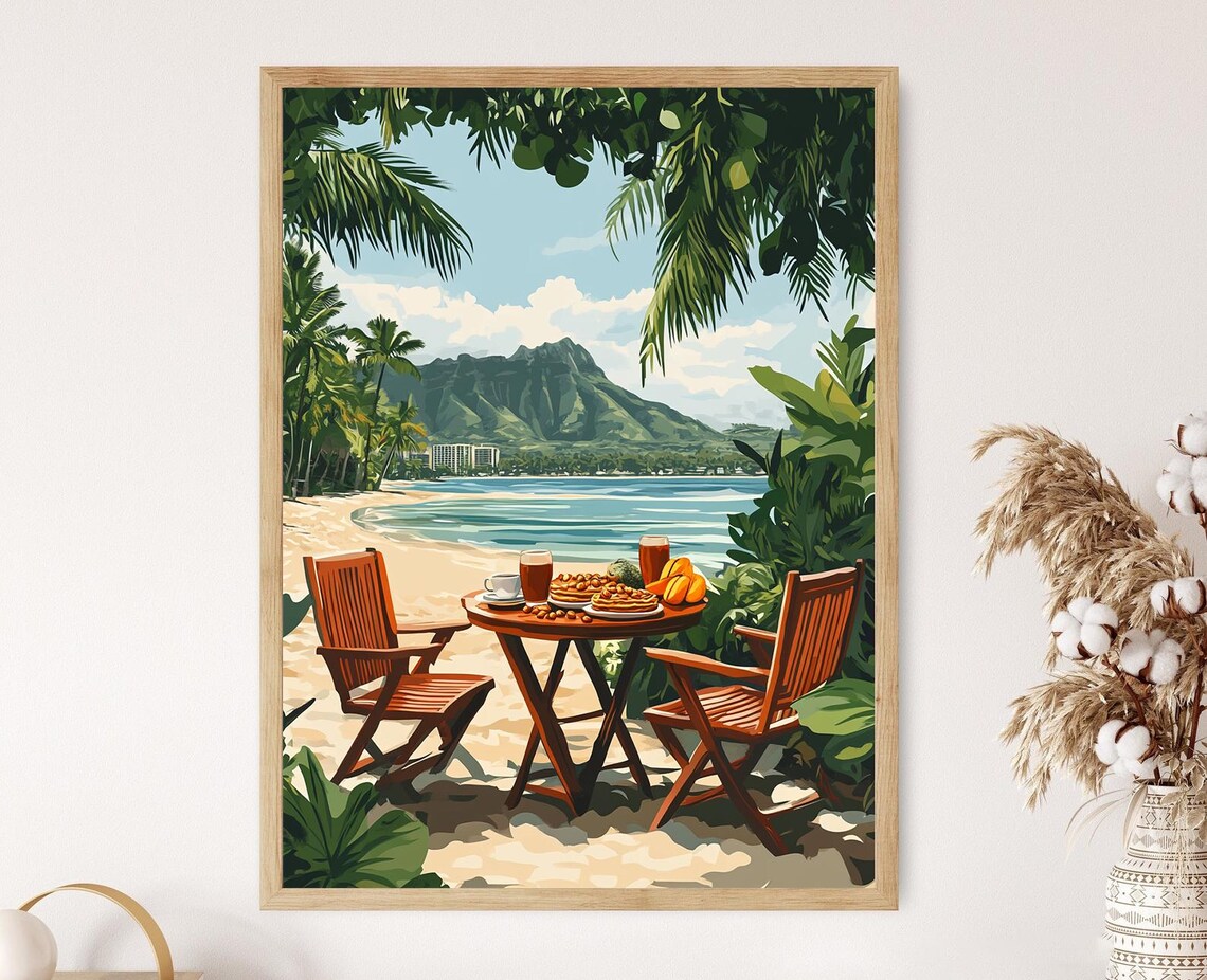 Waikiki Beach Breakfast Table, Hawaiian Cuisine Art Print