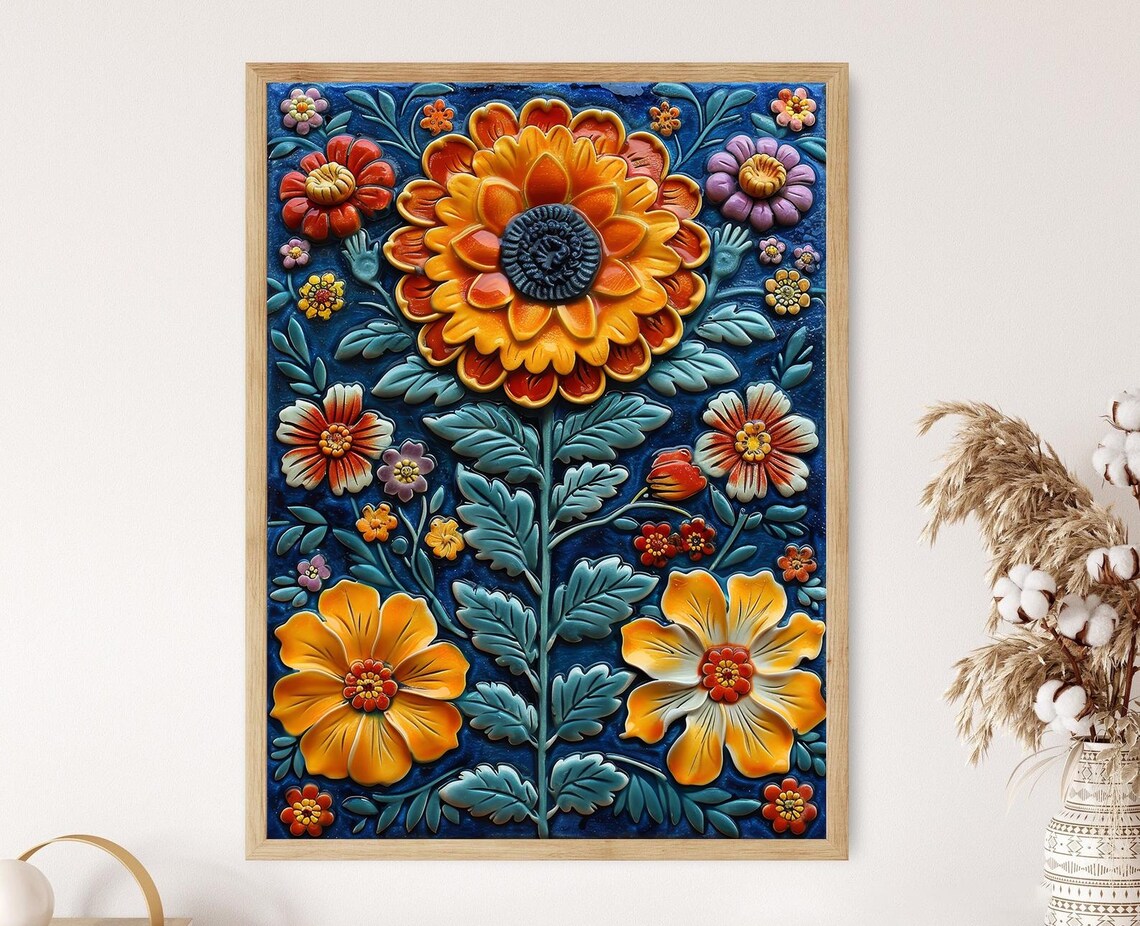 Mexican Talavera Tile Art, Intricate Designs