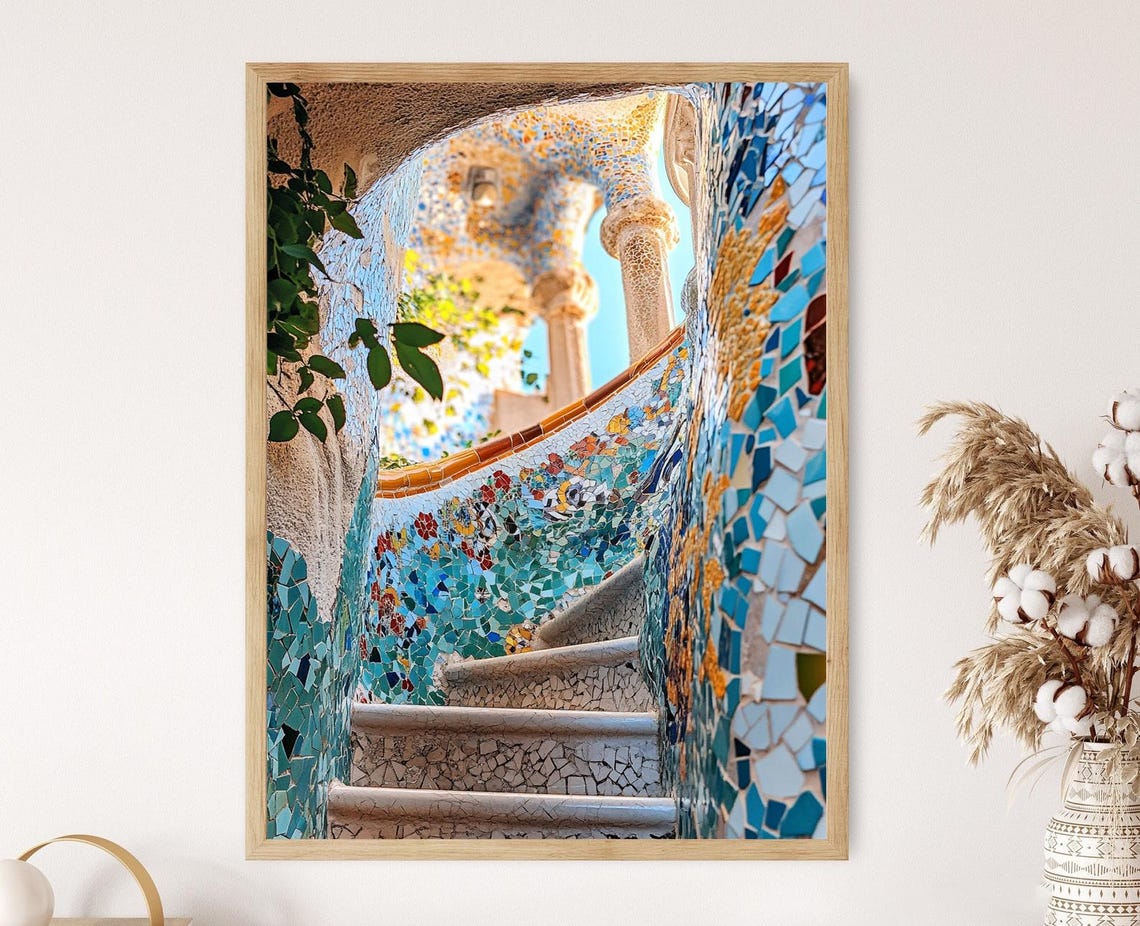 Antoni Gaud Catalan Art Print Surreal Architecture Colorful Mosaics