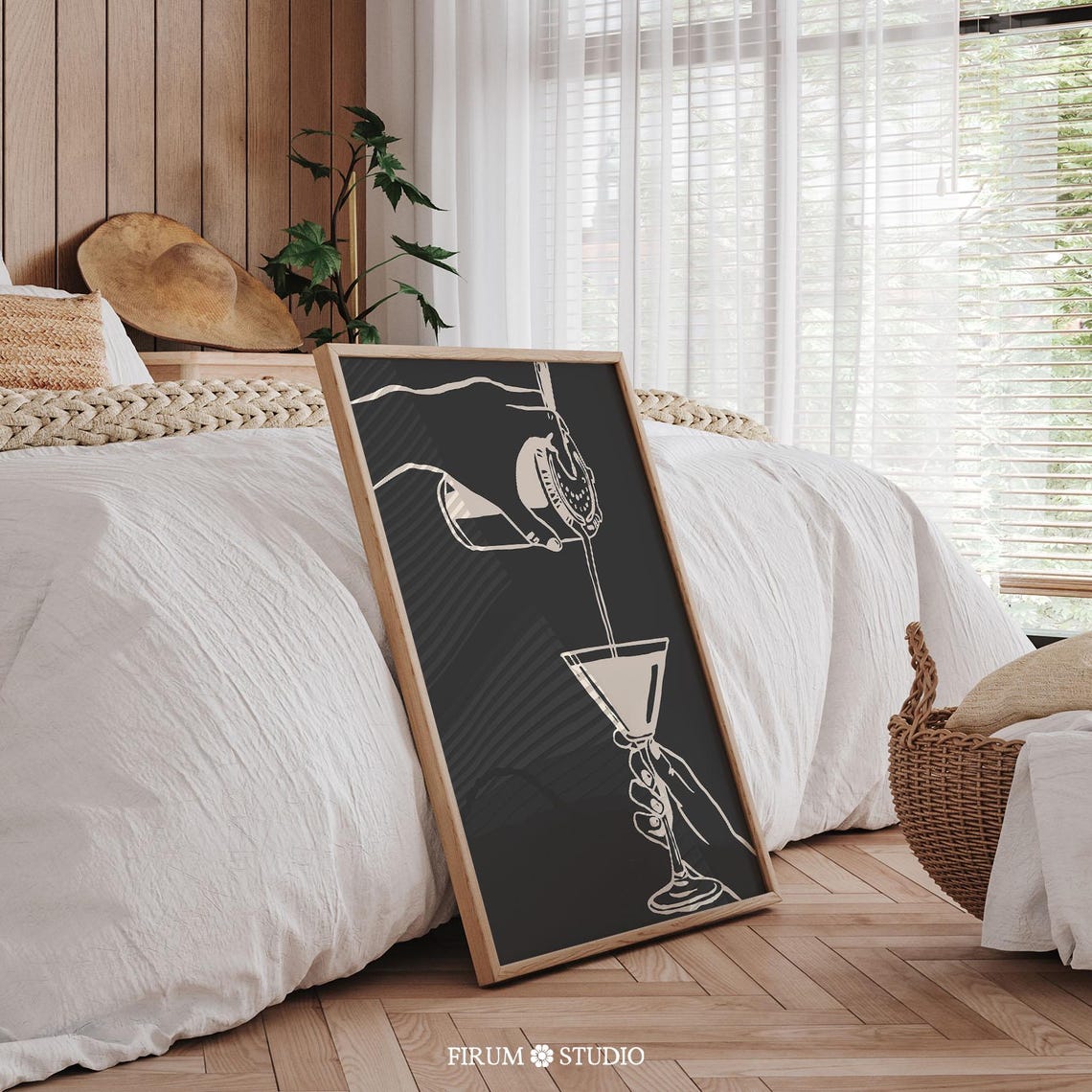 Martini Pour Line Art Black Cocktail Home Bar Modern Art Print - Image 2