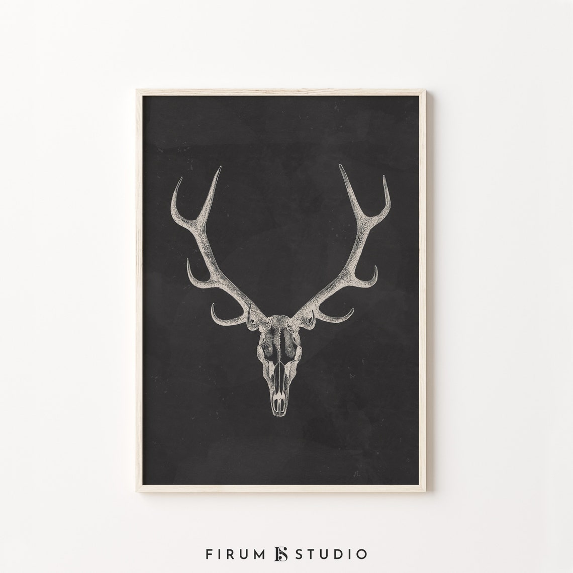 Deer Skull with Antlers Vintage Anatomical Illustration Black Poster