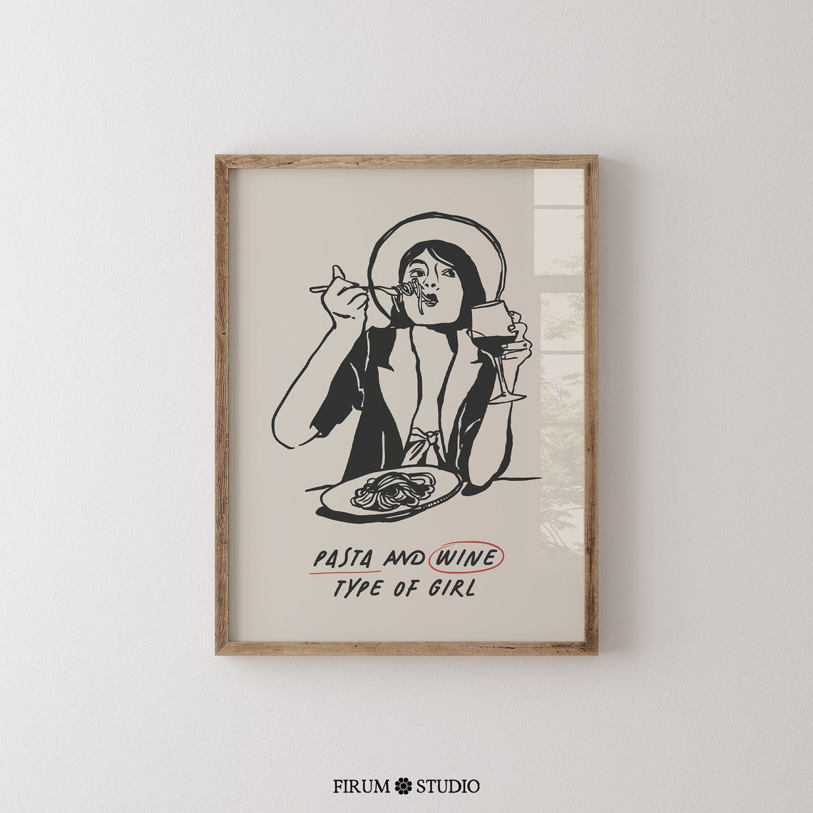 Funny Pasta and Wine Type of Girl Kitchen Illustration Wall Art - Image 2