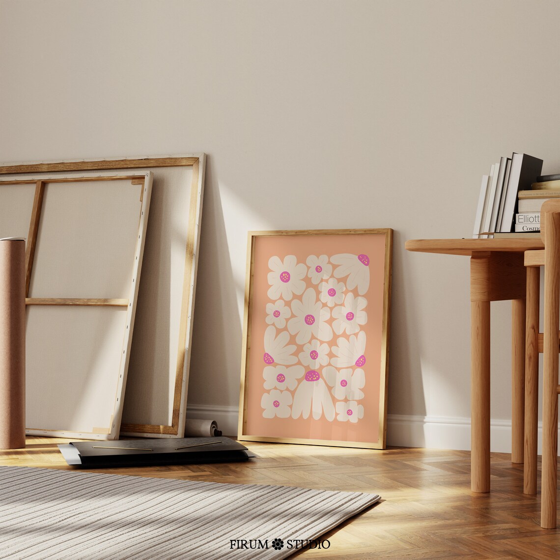 Peach and Cream Daisies Pink Centers Cheerful Floral Art Poster - Image 2