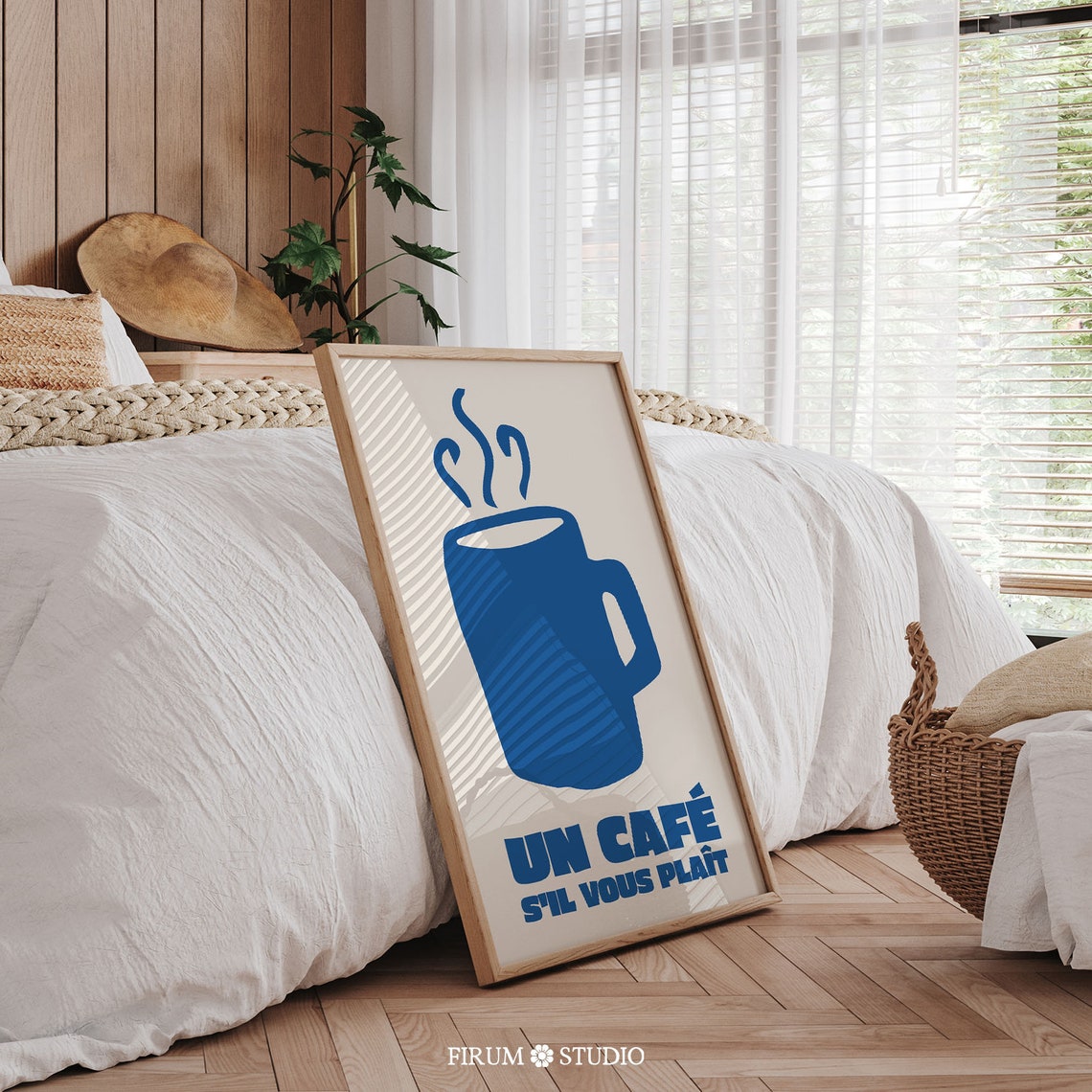 Un Cafe Sil Vous Plait Blue Coffee Mug French Kitchen Art Poster - Image 2