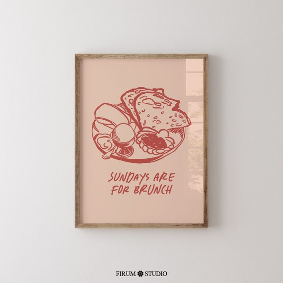Sundays Are For Brunch Art Peach And Red Trendy Kitchen Wall Art Brunch Club Art Poster Bistro Wall Decor 0577