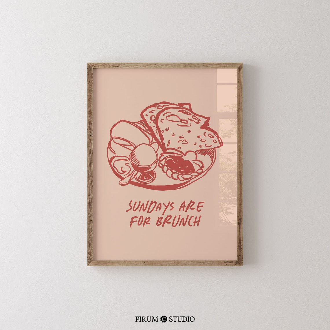Sundays Are For Brunch Peach Red Kitchen Breakfast Art Poster