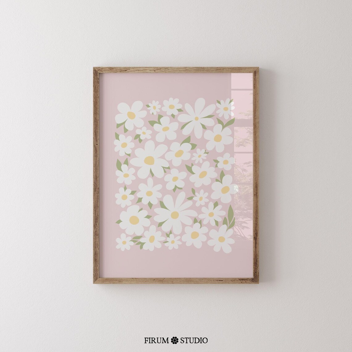 Pink Daisy Boho Flower Art Print, Nursery Decor