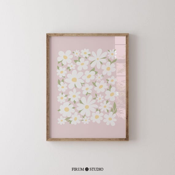 Pink Daisy Boho Flower Art Print, Nursery Decor