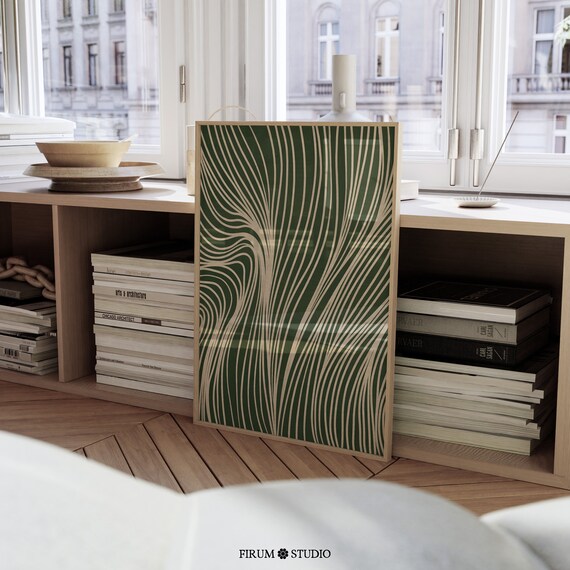 Emerald Wall Art Fine Line Art Print Wall Art Line Art Poster Modern Room Decor Large Abstract Print Bohemian Wall Decor
