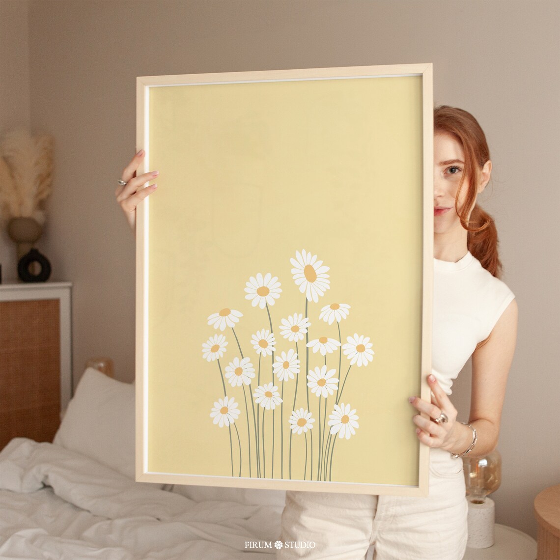 Pastel Yellow Daisies Botanical Boho Art Print - Image 2