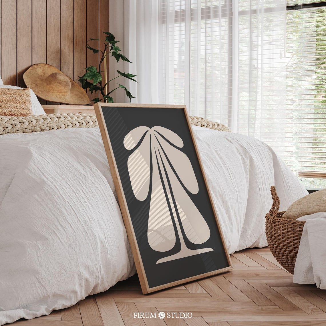 Beige Abstract Botanical Shapes on Dark Moody Background Poster - Image 2