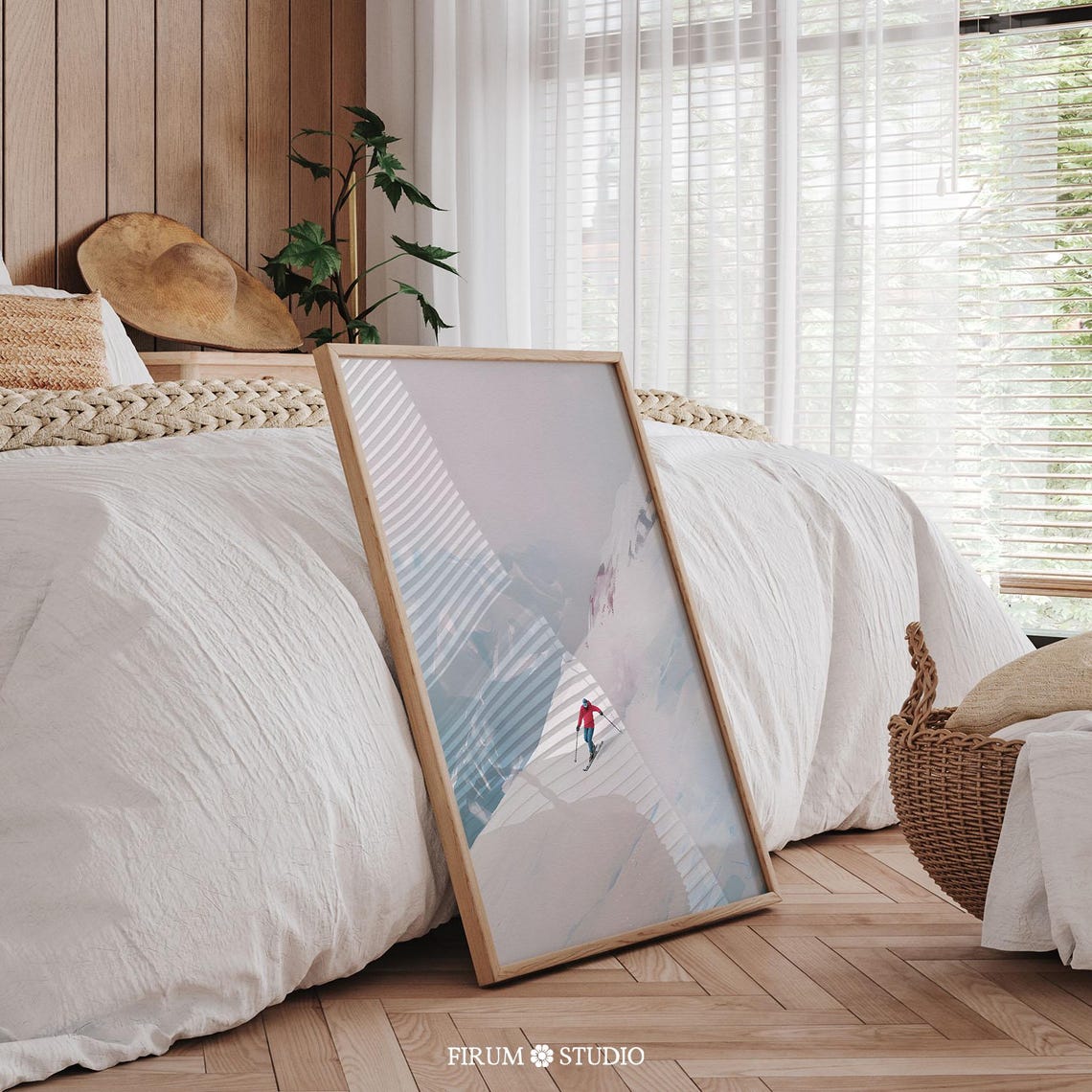 Pastel Mountain Skier Snowy Alpine Slope Serene Winter Poster - Image 2