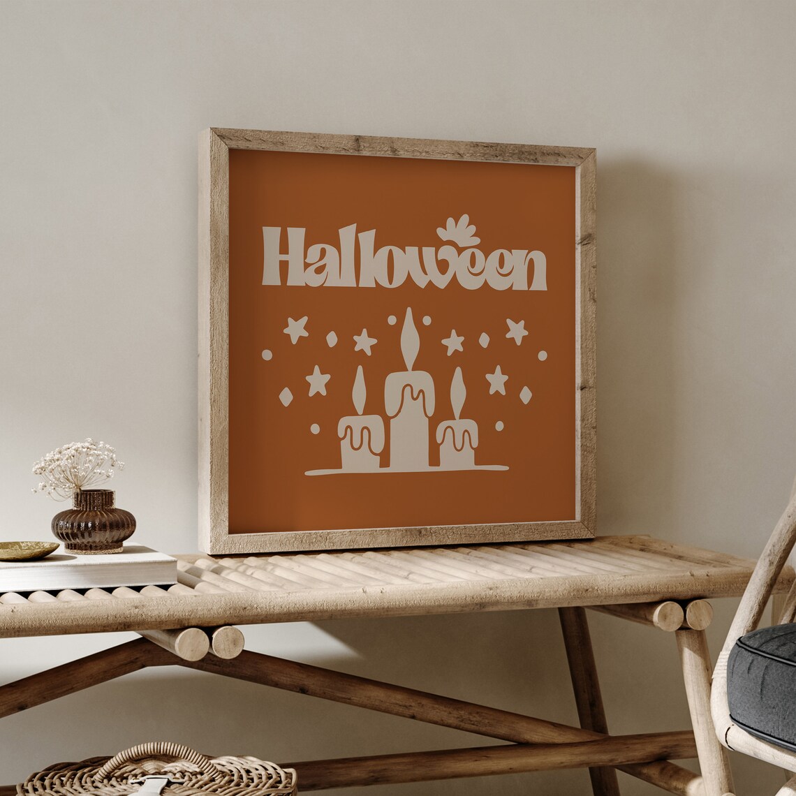 Halloween Retro Candles Burnt Orange Square Boho Fall Decorative Wall Poster - Image 2