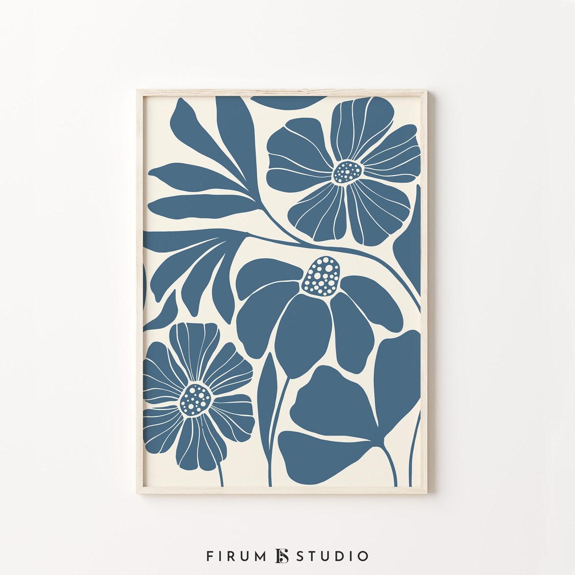 Abstract Blue Floral Art Print, Mid-Century Botanical - Image 2