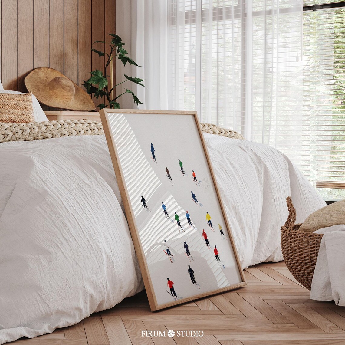 Minimalist Winter Skiers Colorful Slopes Modern Ski Lodge Poster - Image 2