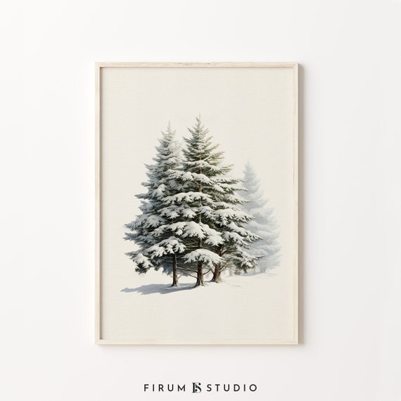 Vintage Pine Tree Poster Winter Wall Art Farmhouse Holiday Wall Decor 0892
