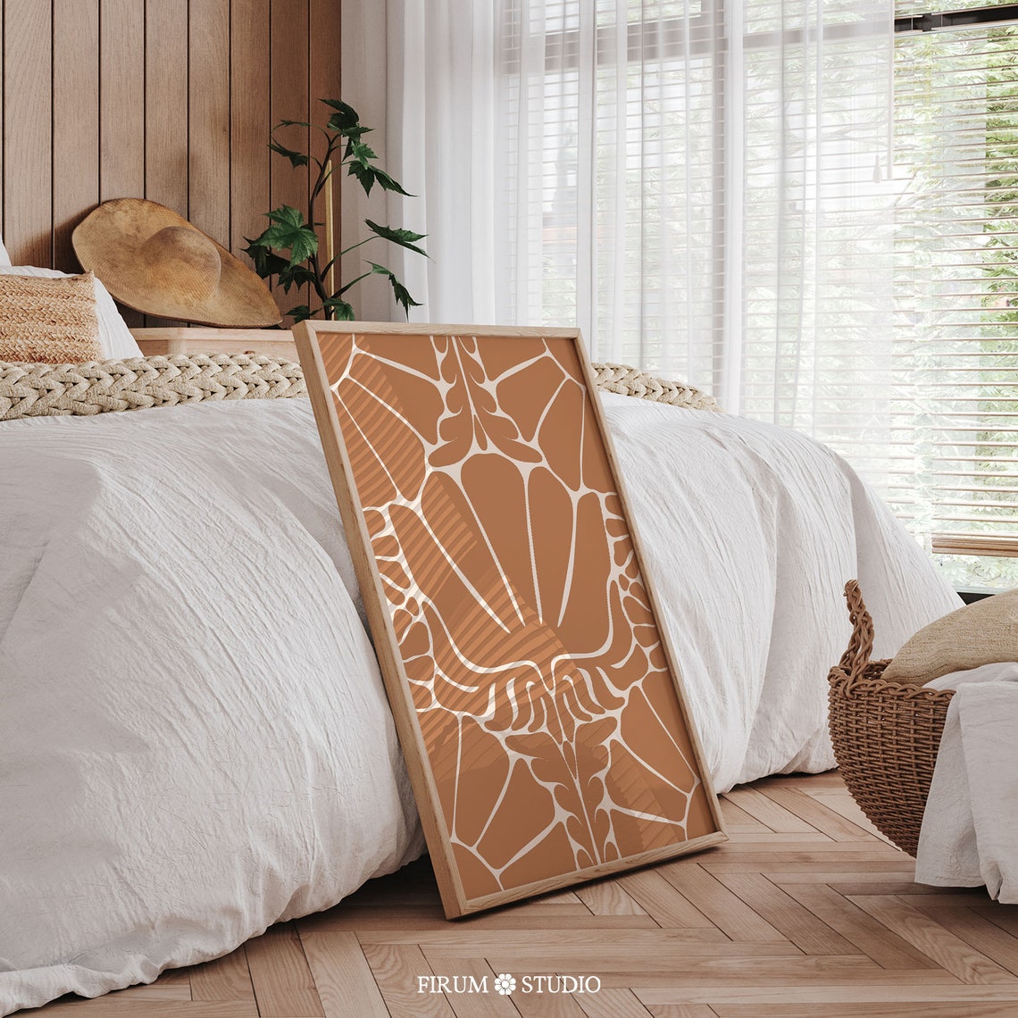 Burnt Orange Botanical Organic Line Pattern Boho Wall Decor Poster - Image 2