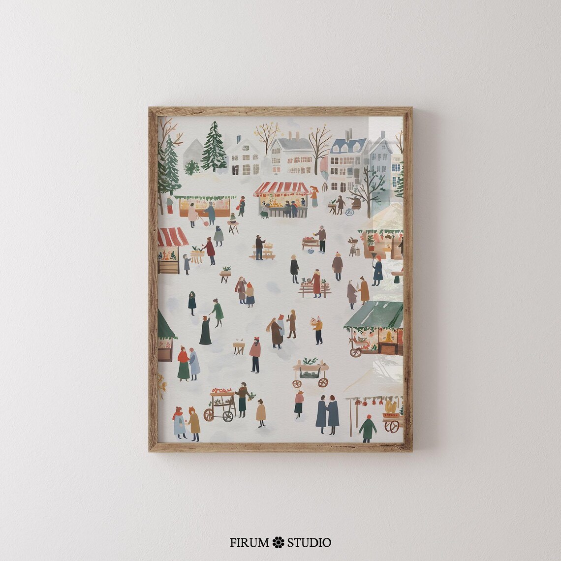 Vintage Christmas Market Festive Crowd Stalls Illustration Holiday Poster - Image 2