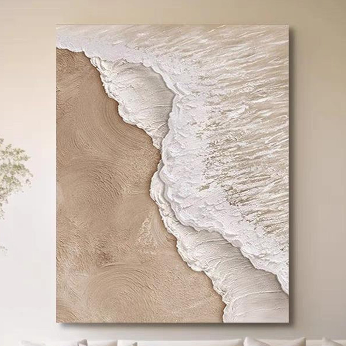 Textured Aerial Seaside Waves Foam Over Beige Sand Ocean Poster