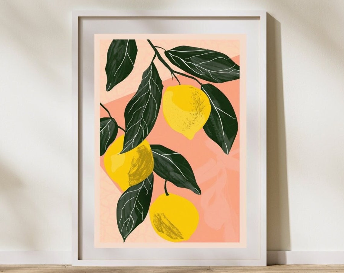 Minimalist Lemon Branch Citrus Fruit Modern Botanical Kitchen Poster
