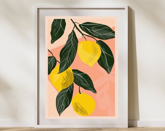 Minimalist Lemon Branch Citrus Fruit Modern Botanical Kitchen Poster
