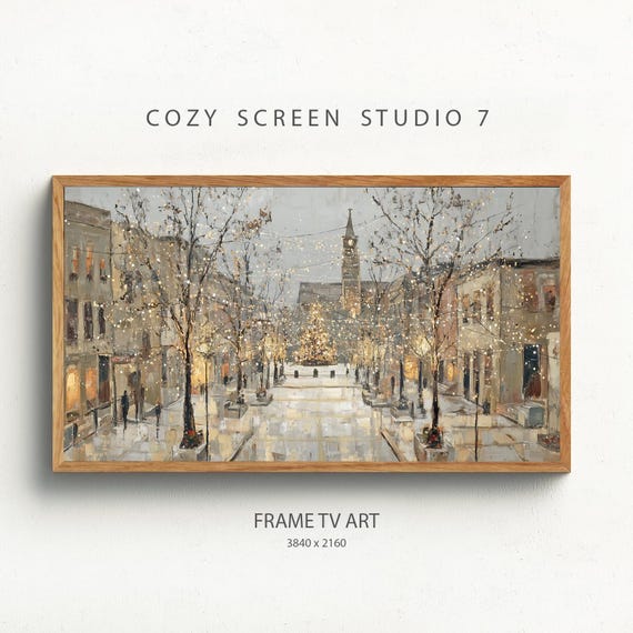 Vintage Christmas Town Samsung Frame Tv Art Winter City Painting